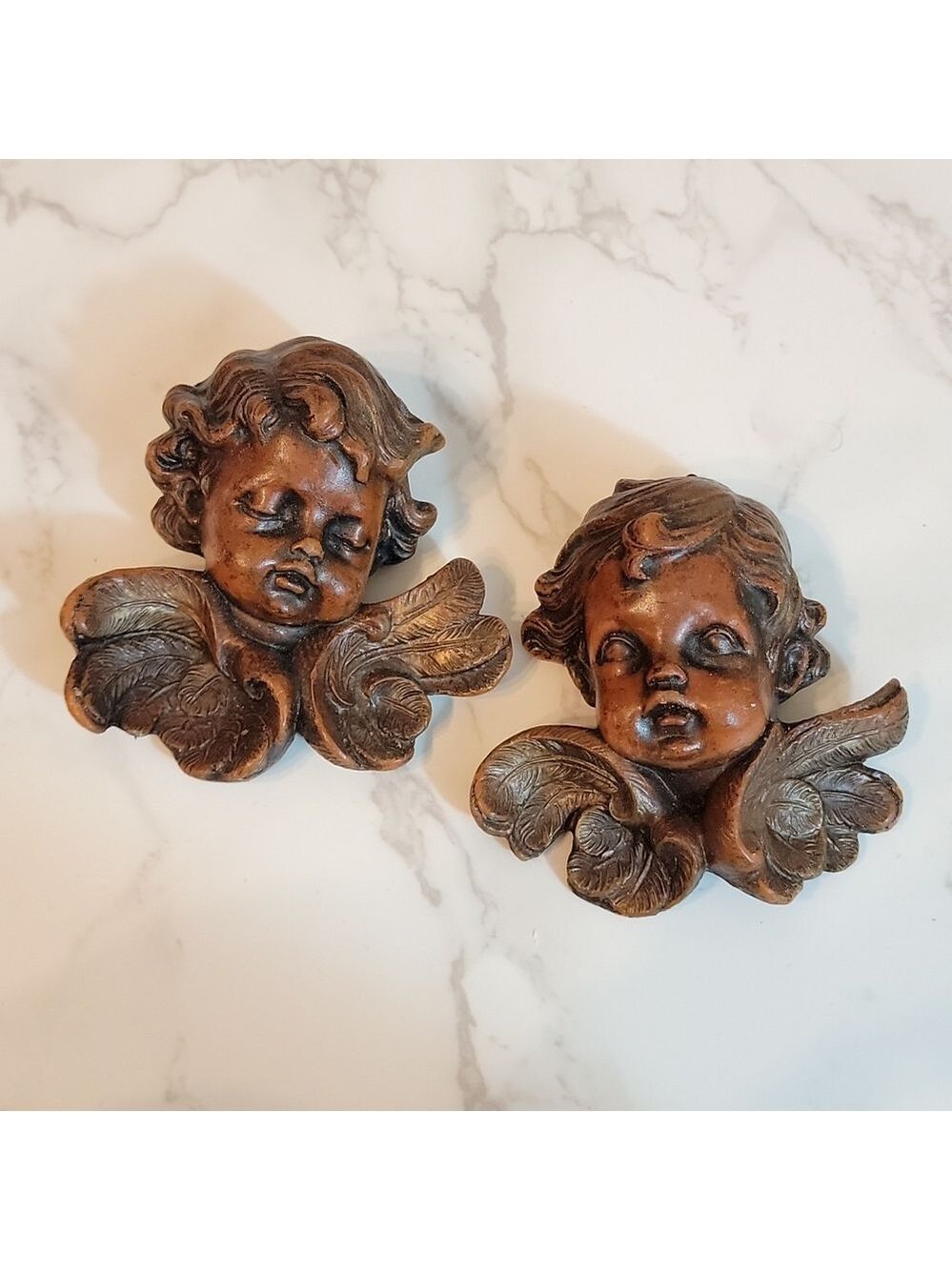 Vintage two Sculpted Wax Cherub Angels with Wings